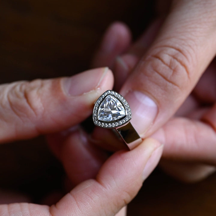 1.50ct-2.50ct Trillion Cut Lab Grown Diamond Halo Engagement Ring