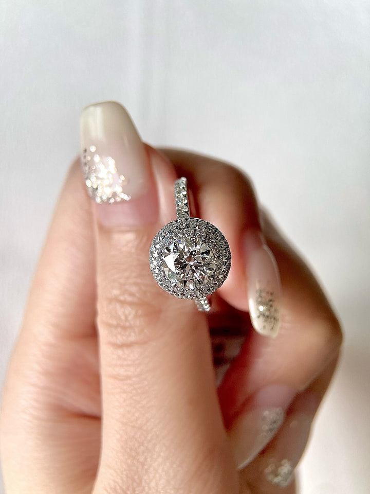 1.0ct-2.0ct Round Cut Lab Grown Double Halo Diamond Engagement Ring