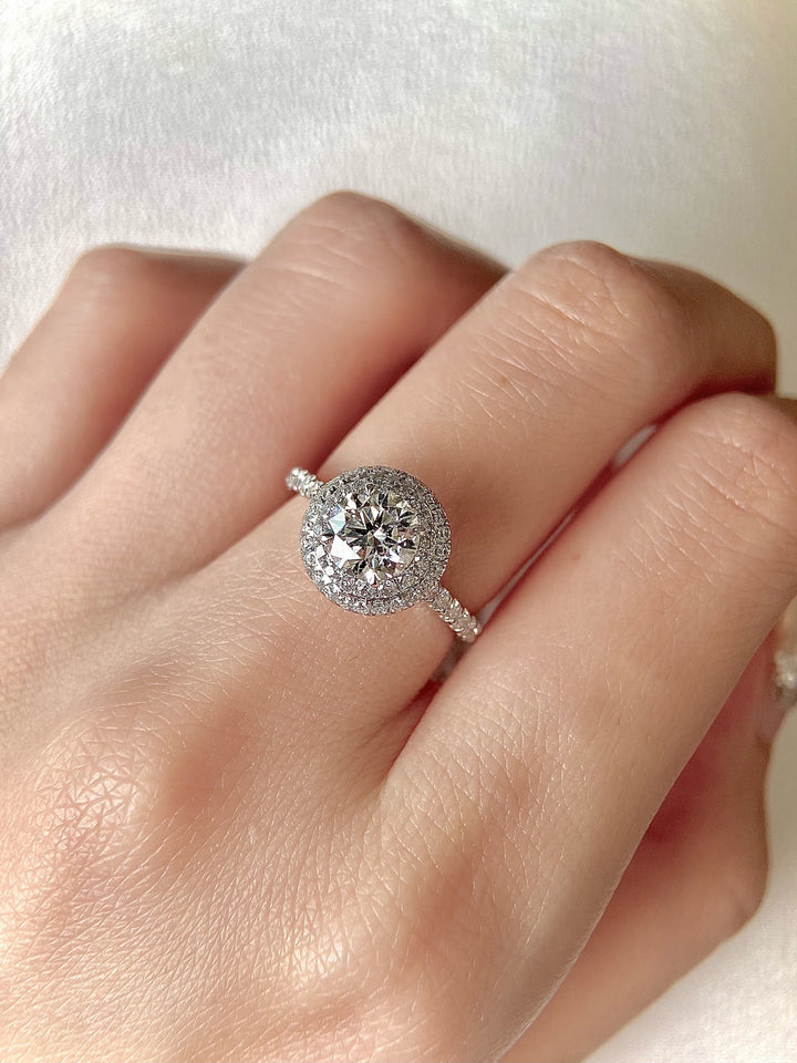 1.0ct-2.0ct Round Cut Lab Grown Double Halo Diamond Engagement Ring
