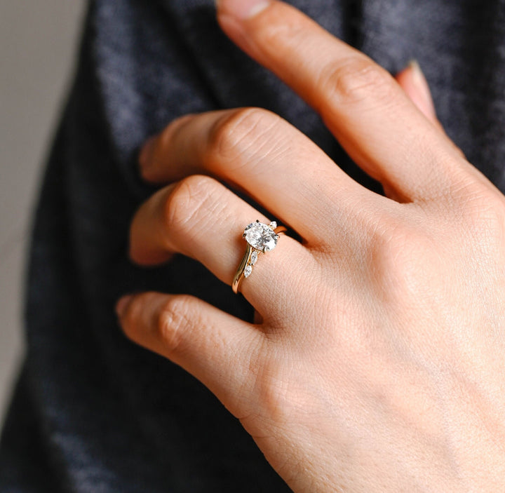 1.50ct-2.50ct Oval Cut Lab Grown Diamond Unique Pave Engagement Ring
