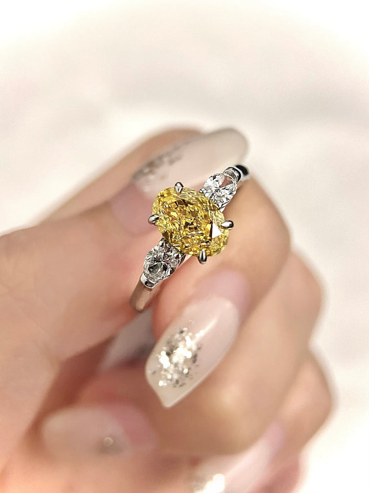 1.50ct-2.50ct Fancy Yellow Oval Cut Lab Grown Three Stone Diamond Engagement Ring