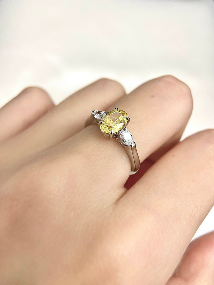 1.50ct-2.50ct Fancy Yellow Oval Cut Lab Grown Three Stone Diamond Engagement Ring