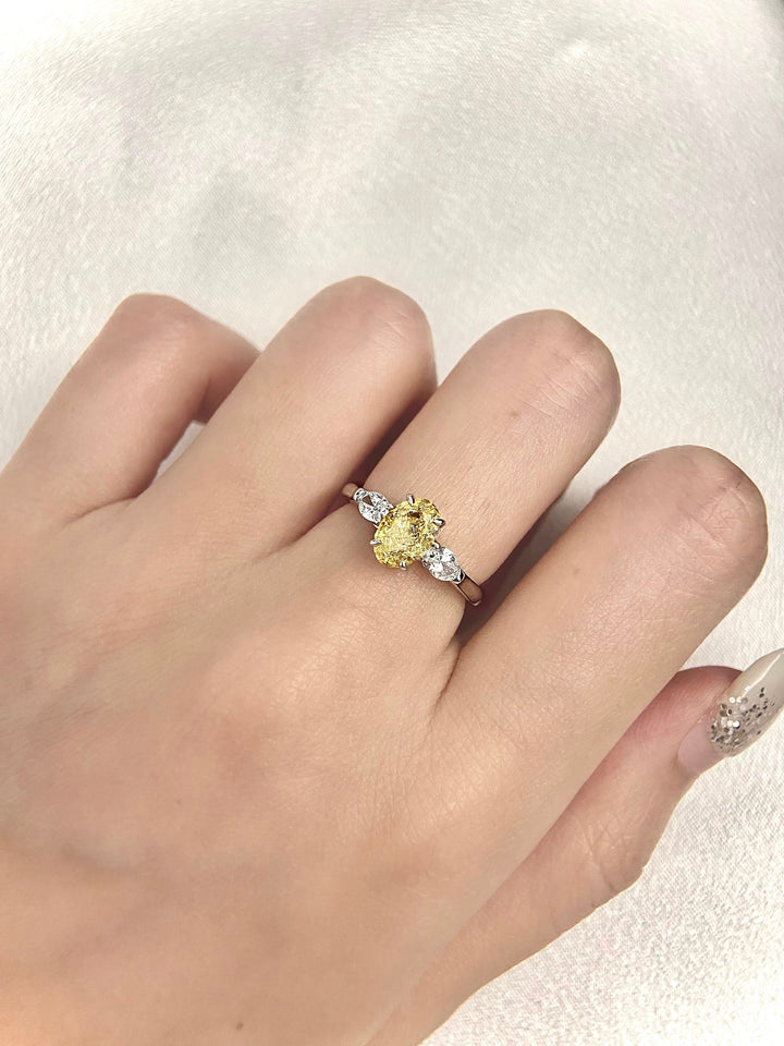 1.50ct-2.50ct Fancy Yellow Oval Cut Lab Grown Three Stone Diamond Engagement Ring