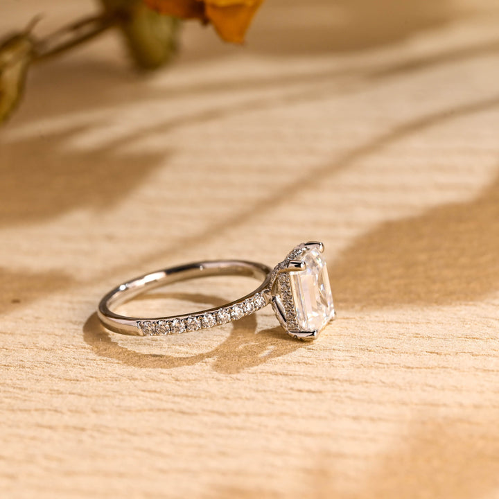 1.50ct-2.50ct Emerald Cut Lab Grown Diamond Hidden Halo Engagement Ring