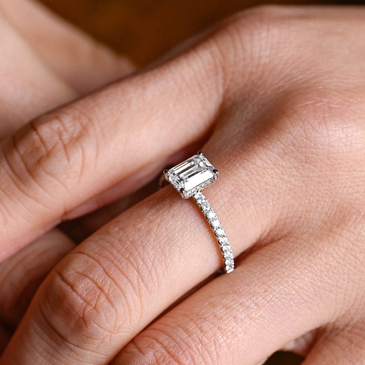 1.50ct-2.50ct Emerald Cut Lab Grown Diamond Hidden Halo Engagement Ring