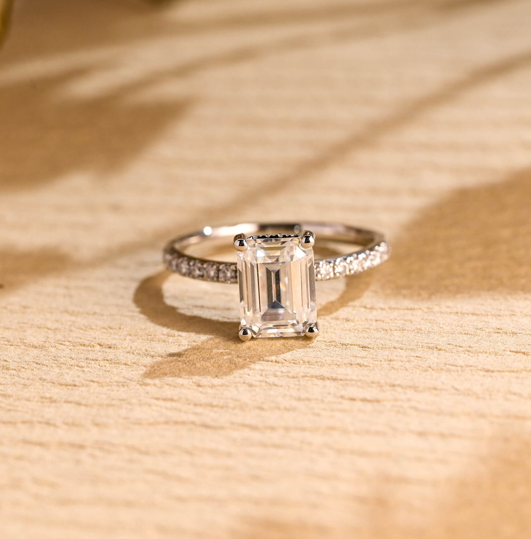 1.50ct-2.50ct Emerald Cut Lab Grown Diamond Hidden Halo Engagement Ring