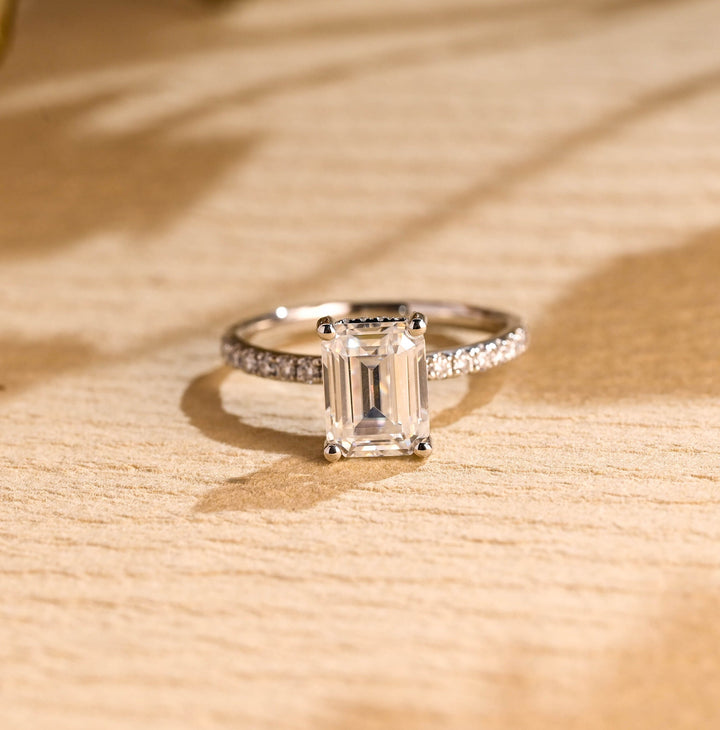 1.50ct-2.50ct Emerald Cut Lab Grown Diamond Hidden Halo Engagement Ring