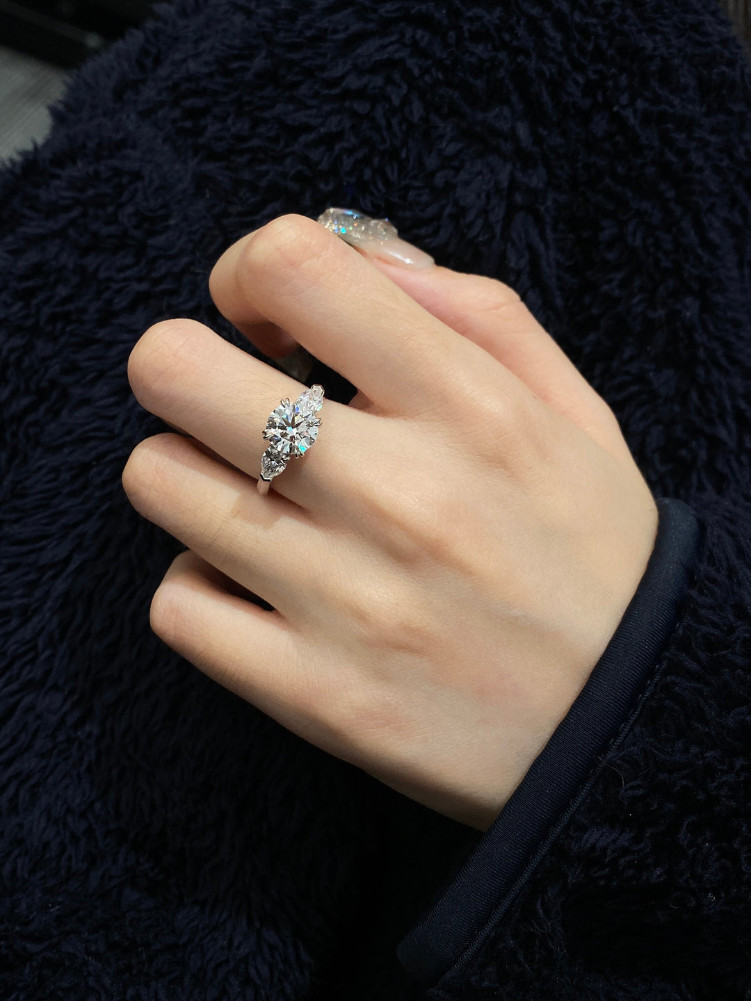 1.50ct-2.50ct Round Cut Lab Grown Three Stone Diamond Engagement Ring