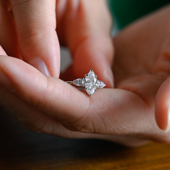 1.50ct-2.50ct Marquise Cut Lab Grown Diamond Three Stones Engagement Ring