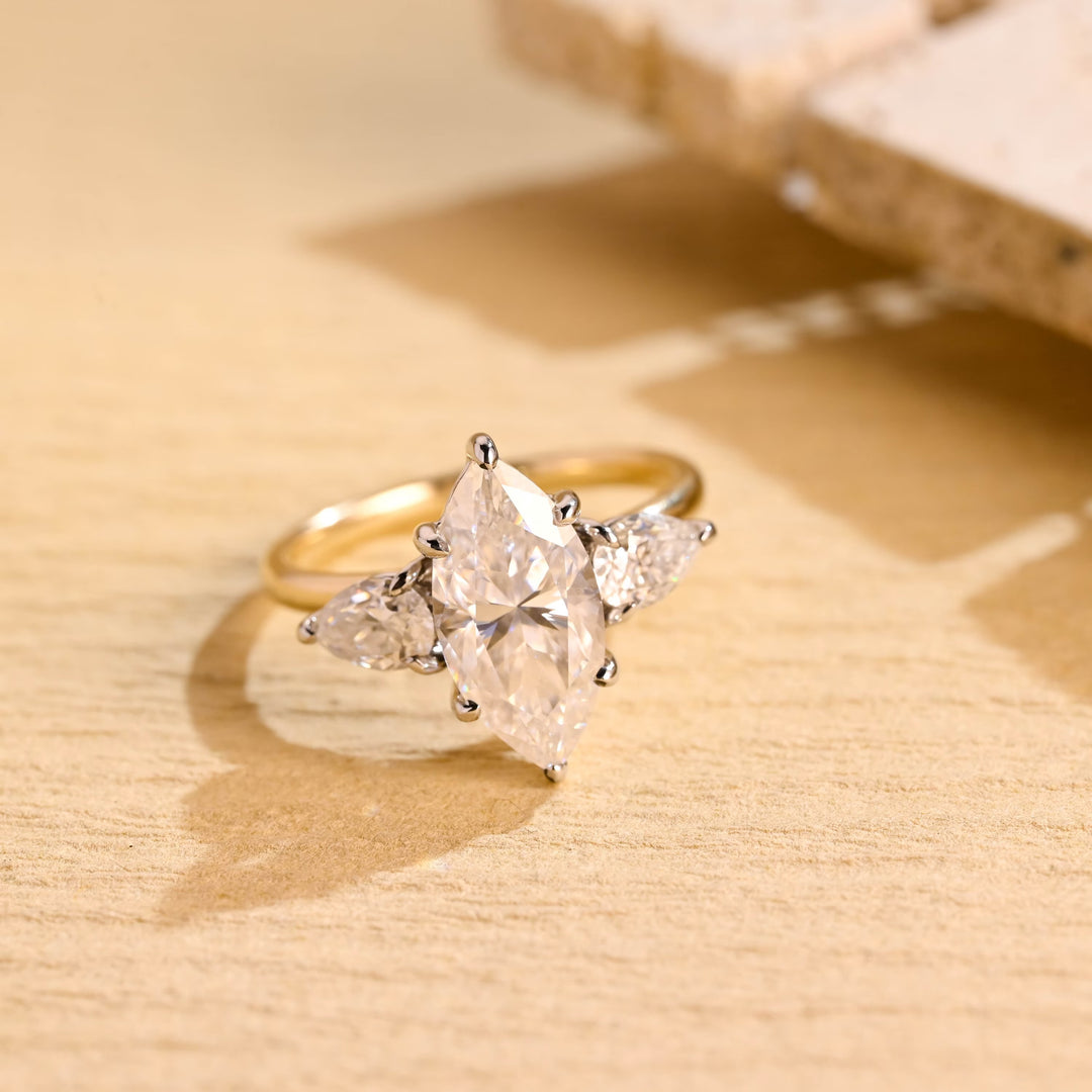 1.50ct-2.50ct Marquise Cut Lab Grown Diamond Three Stones Engagement Ring
