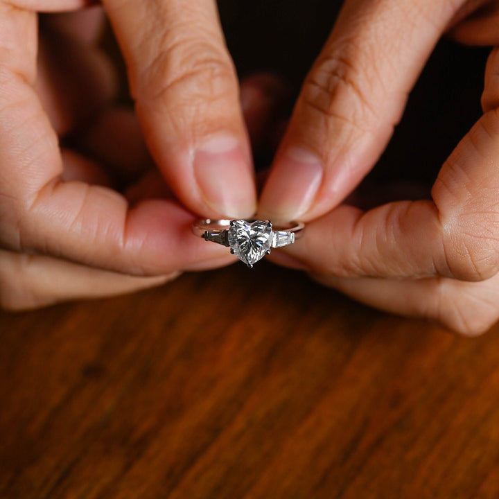 1.0ct-2.0ct Heart Cut Lab Grown Diamond Three Stone Engagement Ring