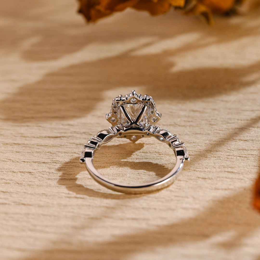 1.0ct-2.0ct Radiant Cut Lab Grown Diamond Unique Halo Engagement Ring