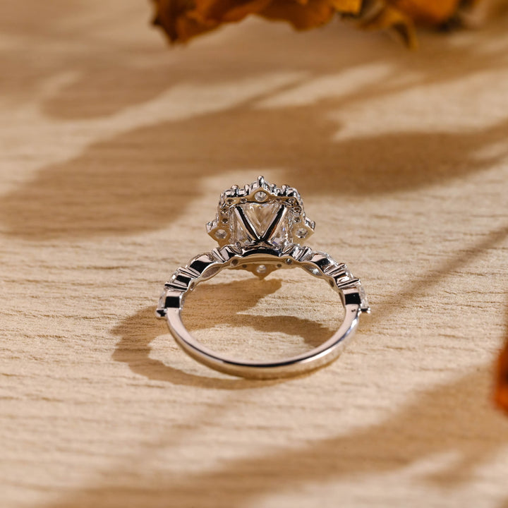 1.0ct-2.0ct Radiant Cut Lab Grown Diamond Unique Halo Engagement Ring