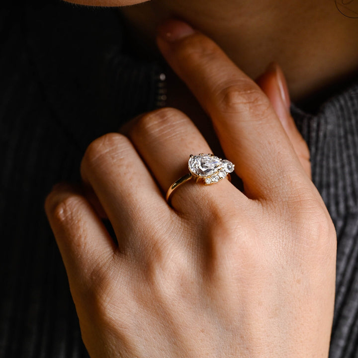 2.50ct-3.50ct Pear Cut Lab Grown Diamond Unique Cluster Engagement Ring