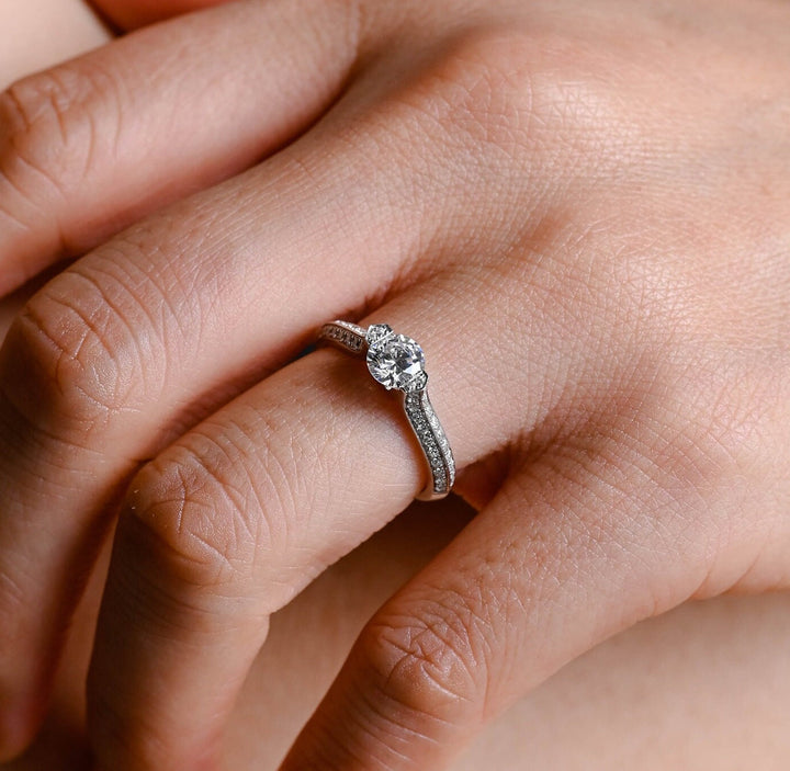 0.50ct-1.50ct Round Cut Lab Grown Vintage Pave Diamond Engagement Ring