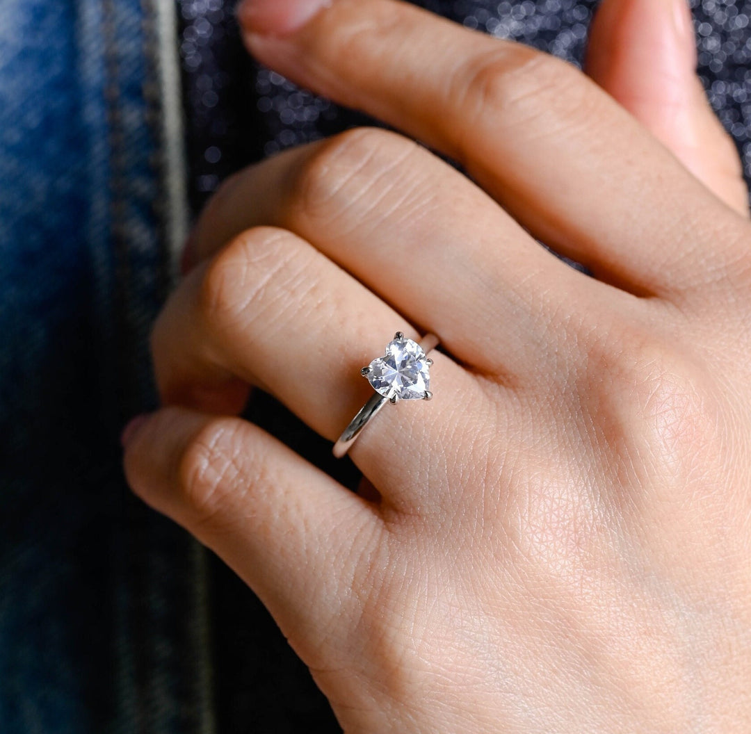 1.0ct-2.0ct Heart Cut Lab Grown Diamond Hidden Halo Engagement Ring