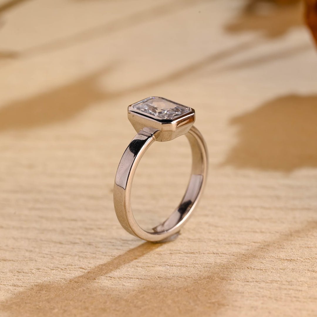 1.50ct-2.50ct Bezel Set Radiant Cut Lab Grown Diamond Engagement Ring
