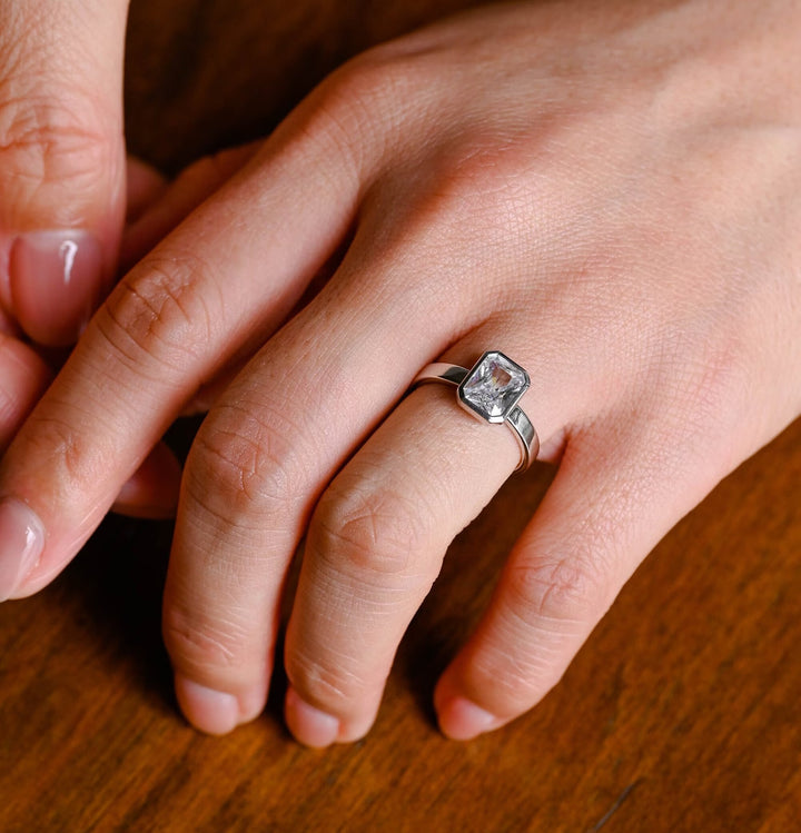 1.50ct-2.50ct Bezel Set Radiant Cut Lab Grown Diamond Engagement Ring