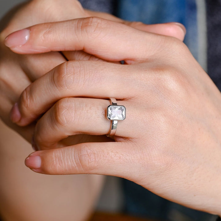 1.50ct-2.50ct Bezel Set Radiant Cut Lab Grown Diamond Engagement Ring