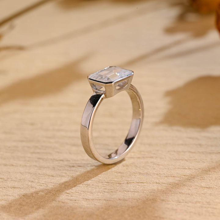 1.0ct-2.0ct Emerald Cut Lab Grown Diamond Thick Band Engagement Ring