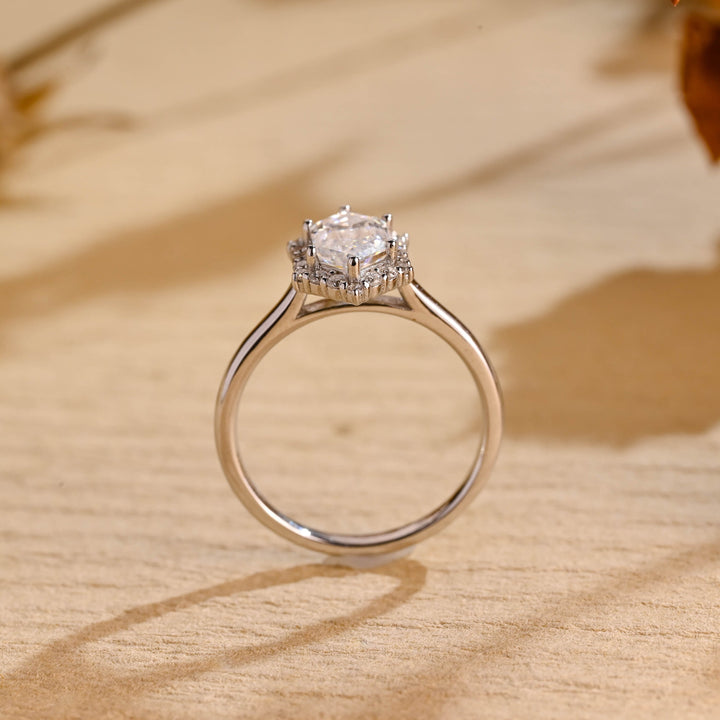 1.50ct-2.50ct Hexagon Cut Lab Grown Diamond Halo Engagement Ring