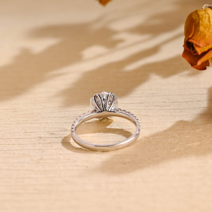 1.50ct-2.50ct Hexagon Cut Lab Grown Diamond Half-Pave Engagement Ring