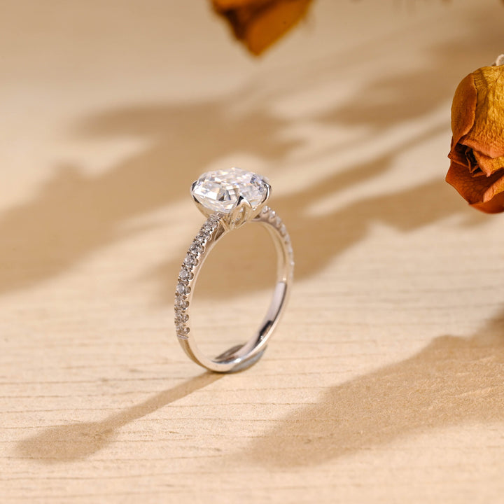 1.50ct-2.50ct Hexagon Cut Lab Grown Diamond Half-Pave Engagement Ring