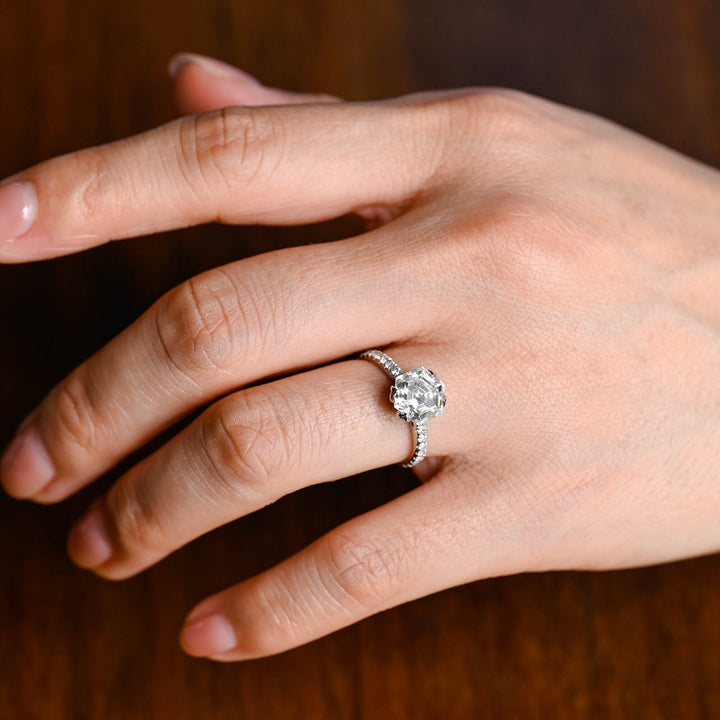 1.50ct-2.50ct Hexagon Cut Lab Grown Diamond Half-Pave Engagement Ring