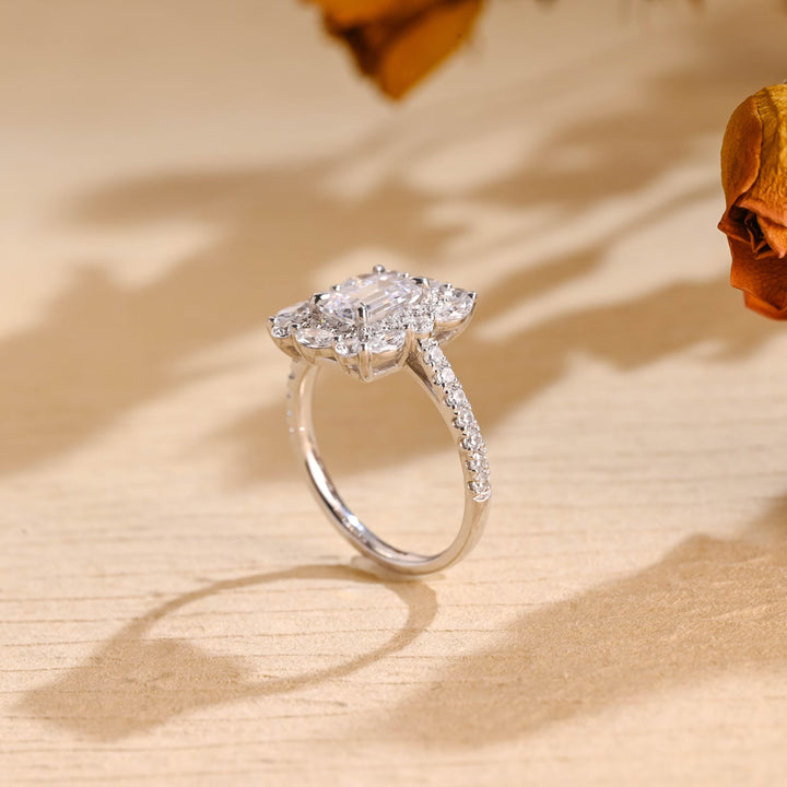 1.0ct-2.0ct Emerald Cut Lab Grown Diamond Halo Cluster Engagement Ring