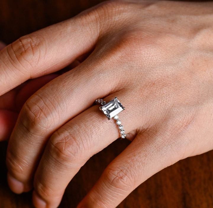 1.50ct-2.50ct Emerald Cut Lab Grown Diamond Hidden Halo Engagement Ring