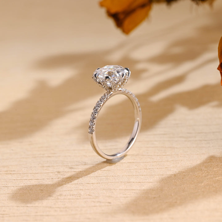 2.0ct-3.0ct Hexagon Cut Lab Grown Diamond Tulip Flower Engagement Ring