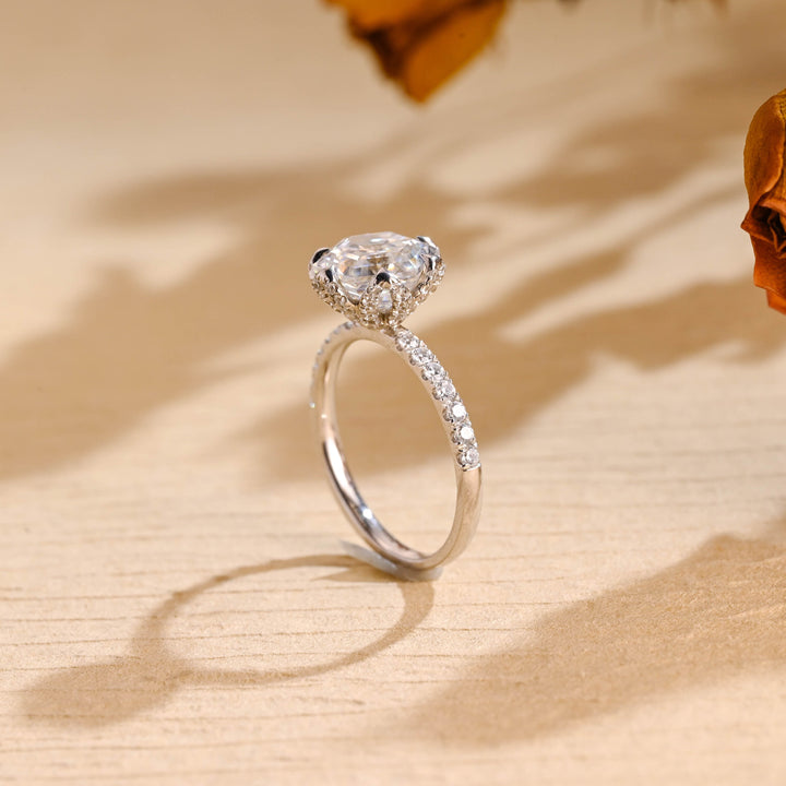 2.0ct-3.0ct Hexagon Cut Lab Grown Diamond Tulip Flower Engagement Ring