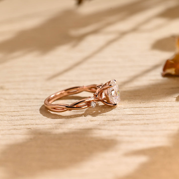2.0ct-3.0ct Oval Cut Lab Grown Diamond Twig Engagement Ring