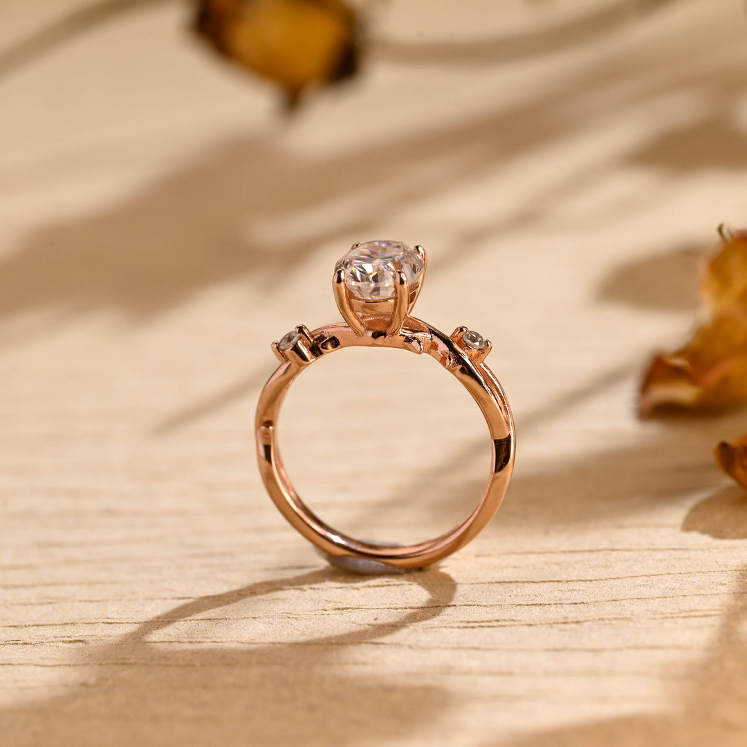 2.0ct-3.0ct Oval Cut Lab Grown Diamond Twig Engagement Ring