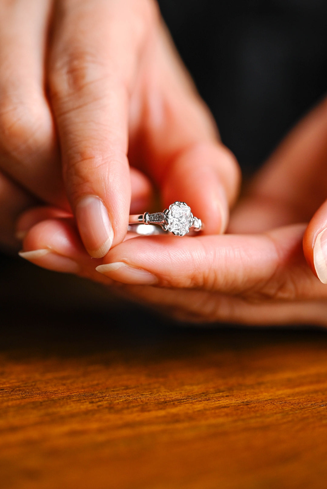 1.0ct-2.0ct Elongated Cushion Cut Lab Grown Diamond Vintage Engagement Ring