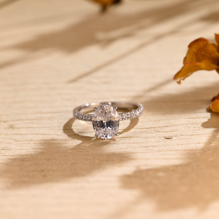 1.50ct-2.50ct Oval Cut Lab Grown Diamond Hidden Halo Engagement Ring