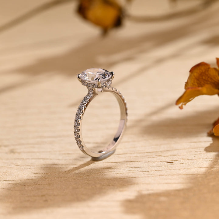 1.50ct-2.50ct Oval Cut Lab Grown Diamond Hidden Halo Engagement Ring