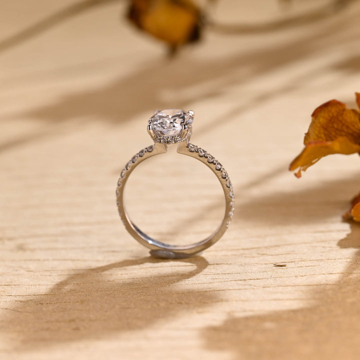 1.50ct-2.50ct Oval Cut Lab Grown Diamond Hidden Halo Engagement Ring