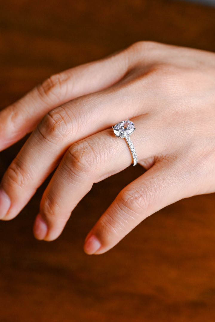 1.50ct-2.50ct Oval Cut Lab Grown Diamond Hidden Halo Engagement Ring