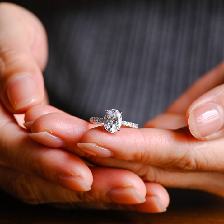 1.50ct-2.50ct Oval Cut Lab Grown Diamond Hidden Halo Engagement Ring