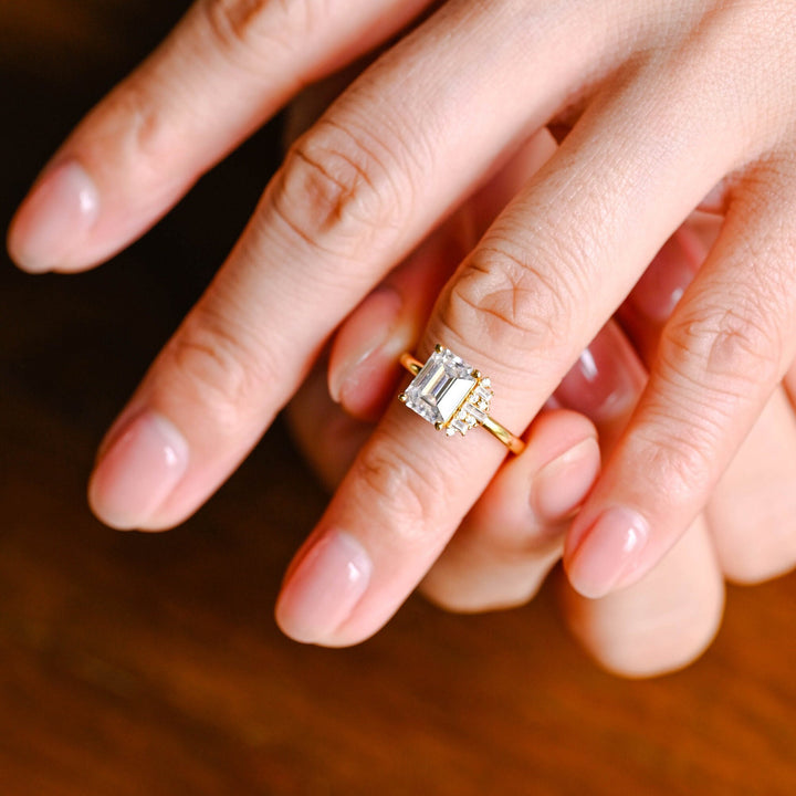 1.50ct-2.50ct Emerald Cut Lab Grown Diamond Cluster Engagement Ring