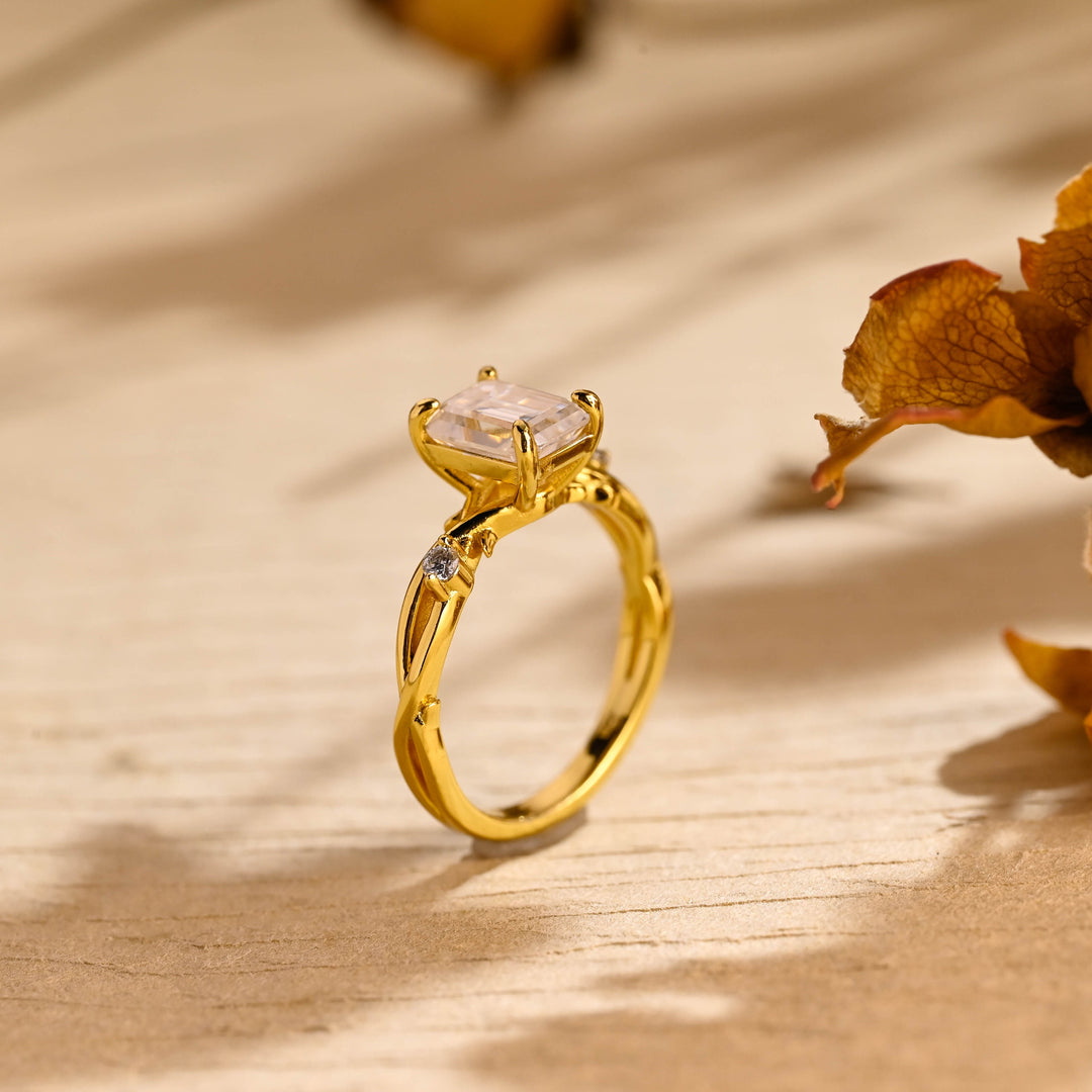1.50ct-2.50ct Emerald Cut Lab Grown Diamond Twig Engagement Ring