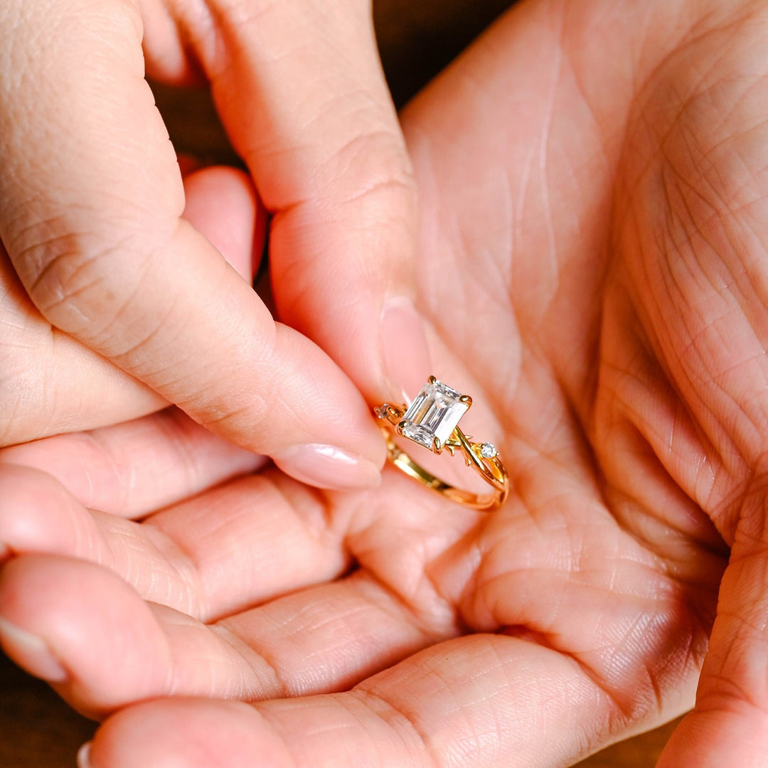 1.50ct-2.50ct Emerald Cut Lab Grown Diamond Twig Engagement Ring