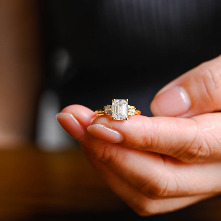 1.50ct-2.50ct Emerald Cut Lab Grown Diamond Cluster Engagement Ring