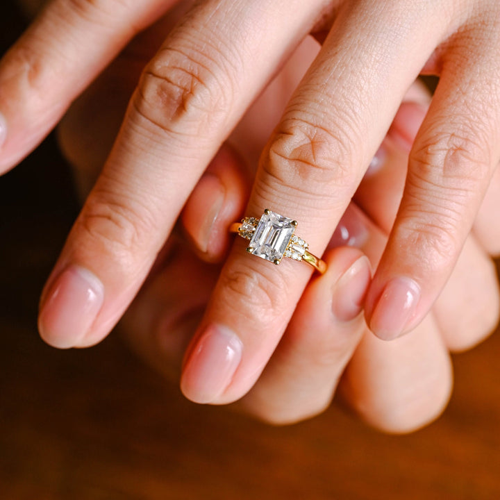 1.50ct-2.50ct Emerald Cut Lab Grown Diamond Cluster Engagement Ring