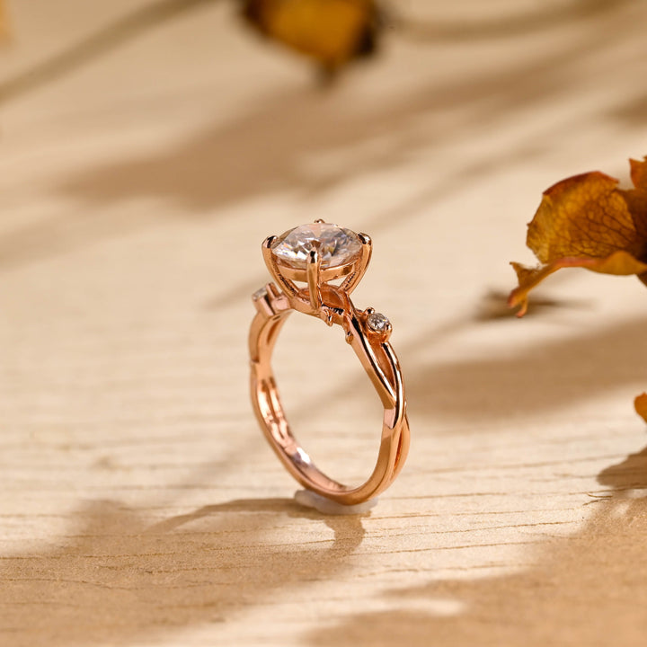 2.0ct-3.0ct Round Cut Lab Grown Diamond Twig Engagement Ring