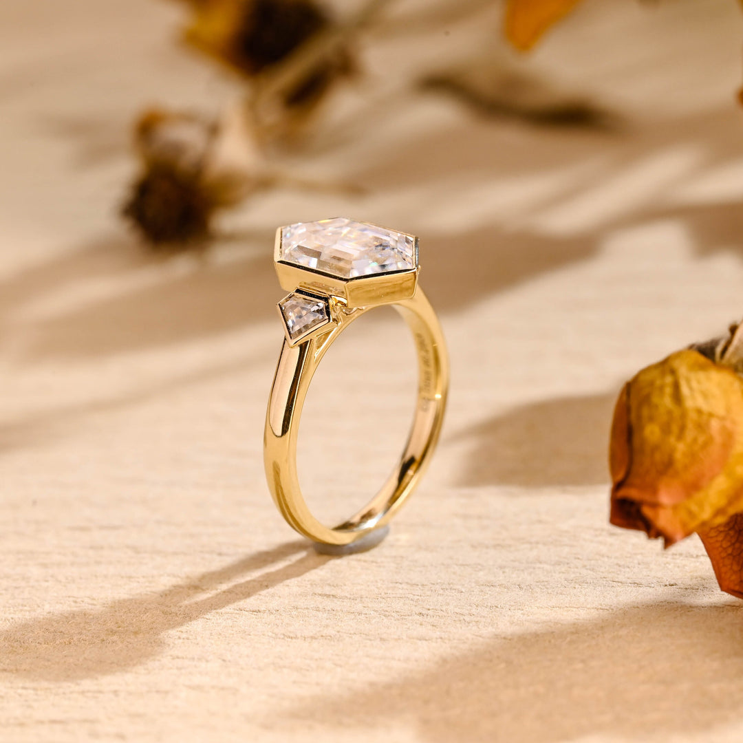 2.0ct-3.0ct Hexagon Cut Lab Grown Diamond Three Stone Engagement Ring