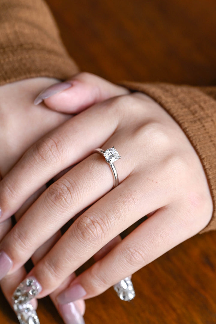 1.0ct-2.0ct Cushion Cut Lab Grown Diamond Hidden Halo Engagement Ring