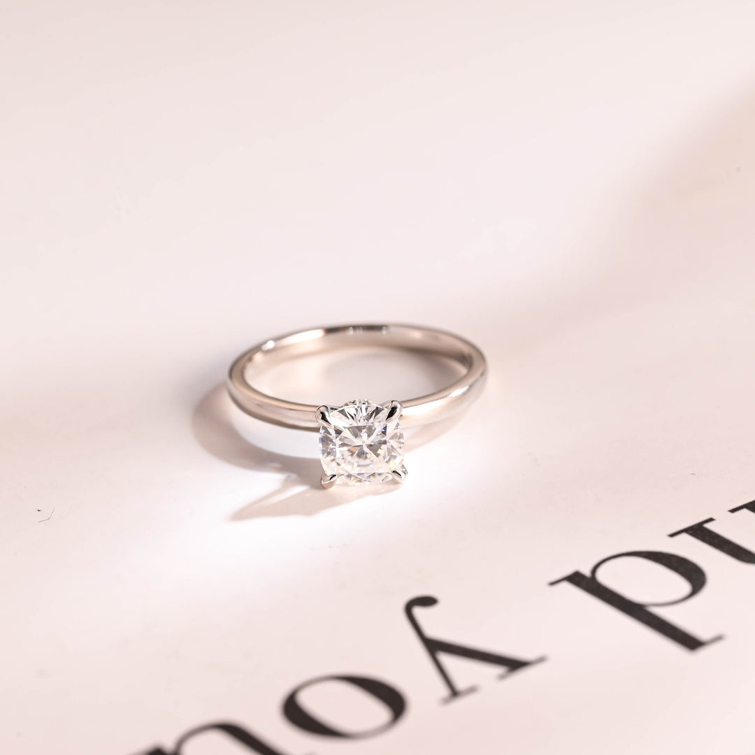 1.0ct-2.0ct Cushion Cut Lab Grown Diamond Hidden Halo Engagement Ring