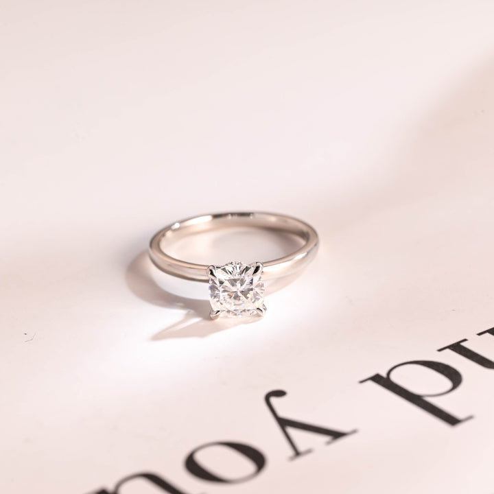 1.0ct-2.0ct Cushion Cut Lab Grown Diamond Hidden Halo Engagement Ring